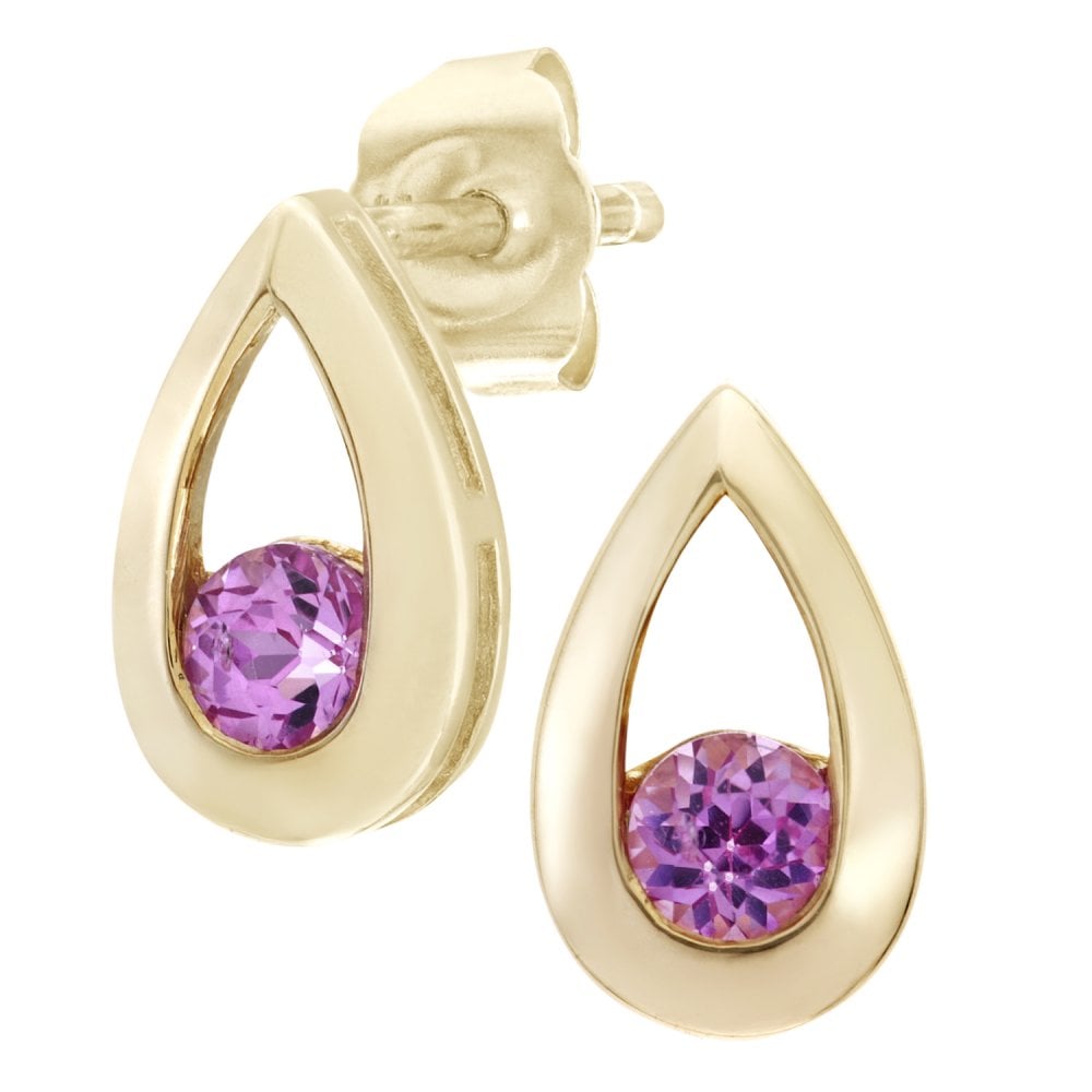 SPARKLD 9ct Yellow Gold 0.30ct  Created Pink Sapphire Teardrop Earrings