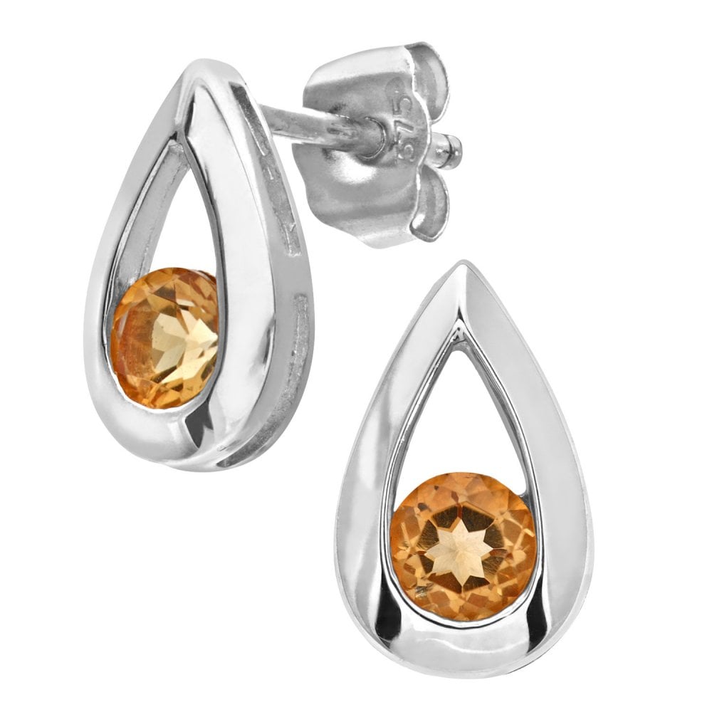 SPARKLD 9ct White Gold 0.30ct Citrine Teardrop Earrings