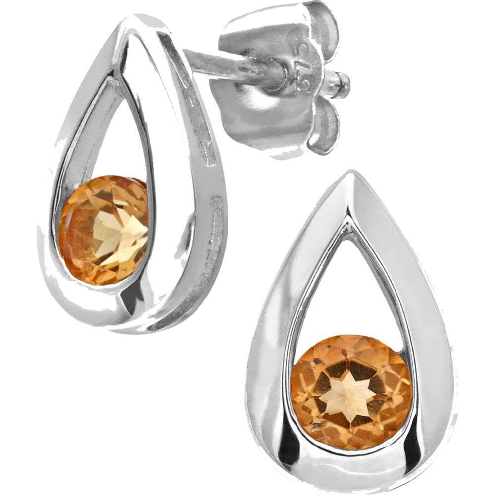 SPARKLD 9ct White Gold 0.30ct Citrine Teardrop Earrings