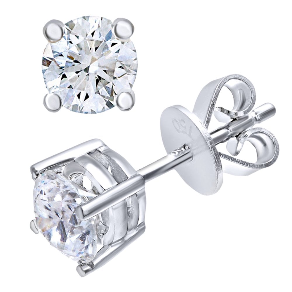 SPARKLD 18ct White Gold Stud Earrings, IJ/I Certified 0.75ct Round Brilliant Diamonds