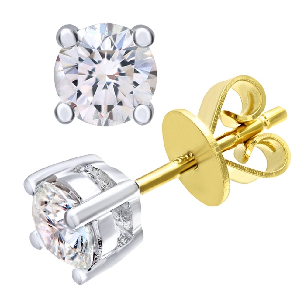 SPARKLD 18ct Yellow Gold Stud Earrings, IJ/I Certified 0.75ct Round Brilliant Diamonds