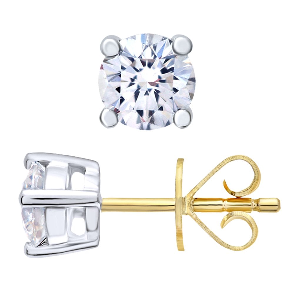 SPARKLD 18ct Yellow Gold Stud Earrings, IJ/I Certified 0.75ct Round Brilliant Diamonds