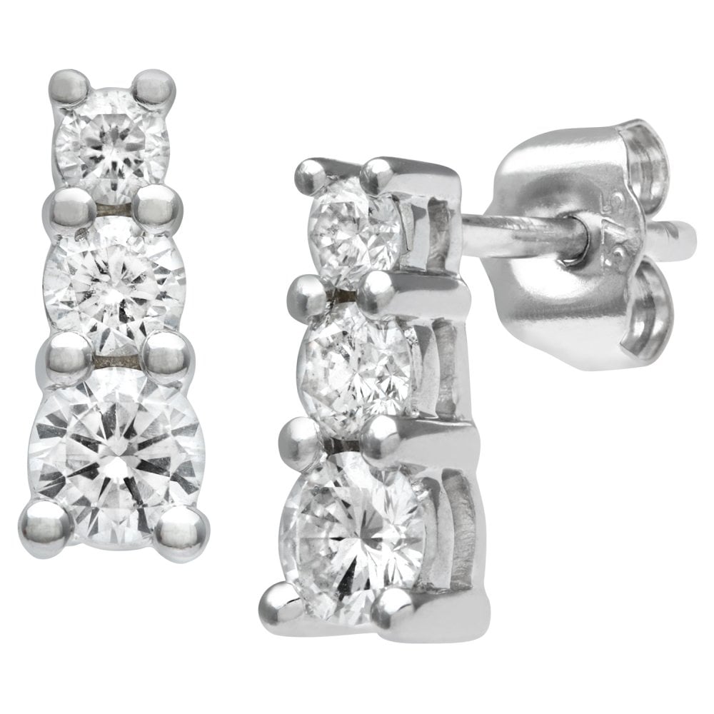 SPARKLD 9ct White Gold 0.50ct Diamond Trilogy Earrings