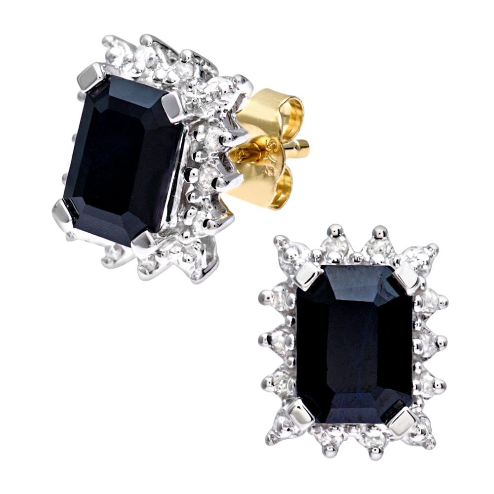 SPARKLD 9ct Yellow Gold 0.08ct Diamond and Sapphire Earrings