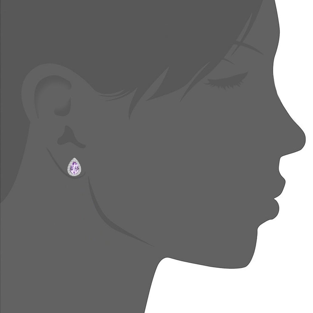 SPARKLD 9ct White Gold Teardrop Earrings, Amethyst and 0.13ct Diamond Stones