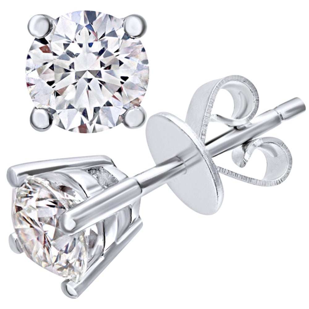 SPARKLD Platinum Stud Earrings, IJ/I Certified 1.00ct Round Brilliant Diamonds