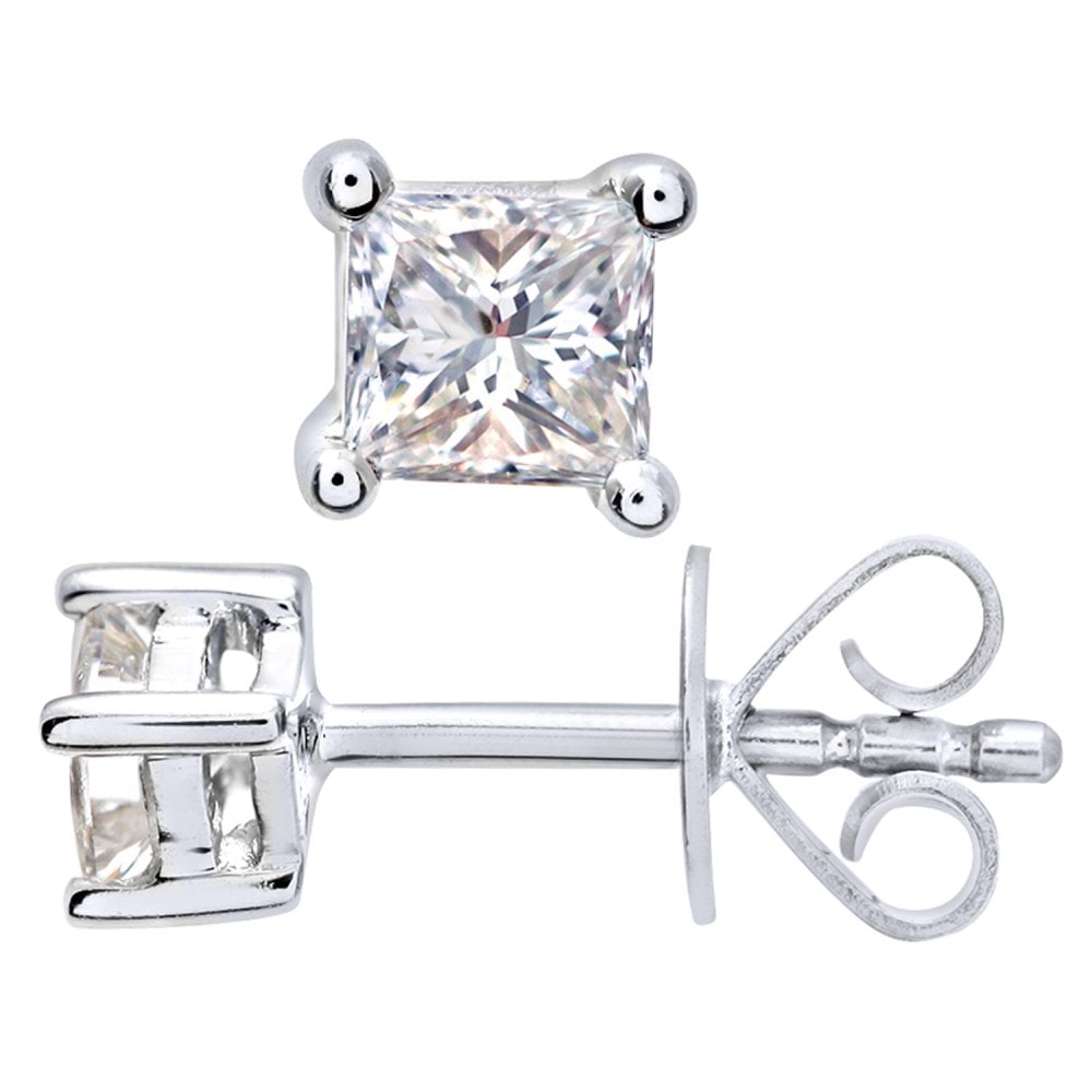 SPARKLD Platinum Stud Earrings/SI Certified 0.25ct Diamonds princess Cut