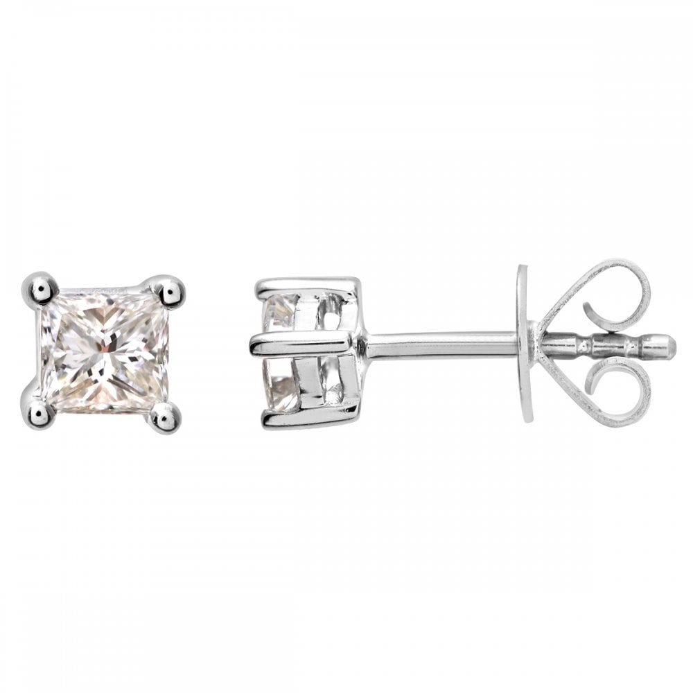 SPARKLD 18ct White Gold Stud Earrings/I Certified 0.25ct Diamonds princess Cut
