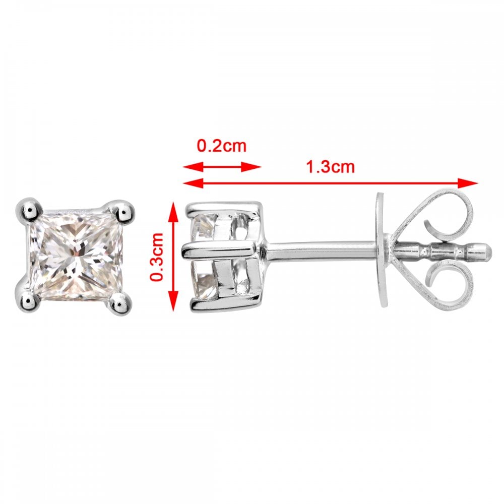 SPARKLD 18ct White Gold Stud Earrings/I Certified 0.25ct Diamonds princess Cut