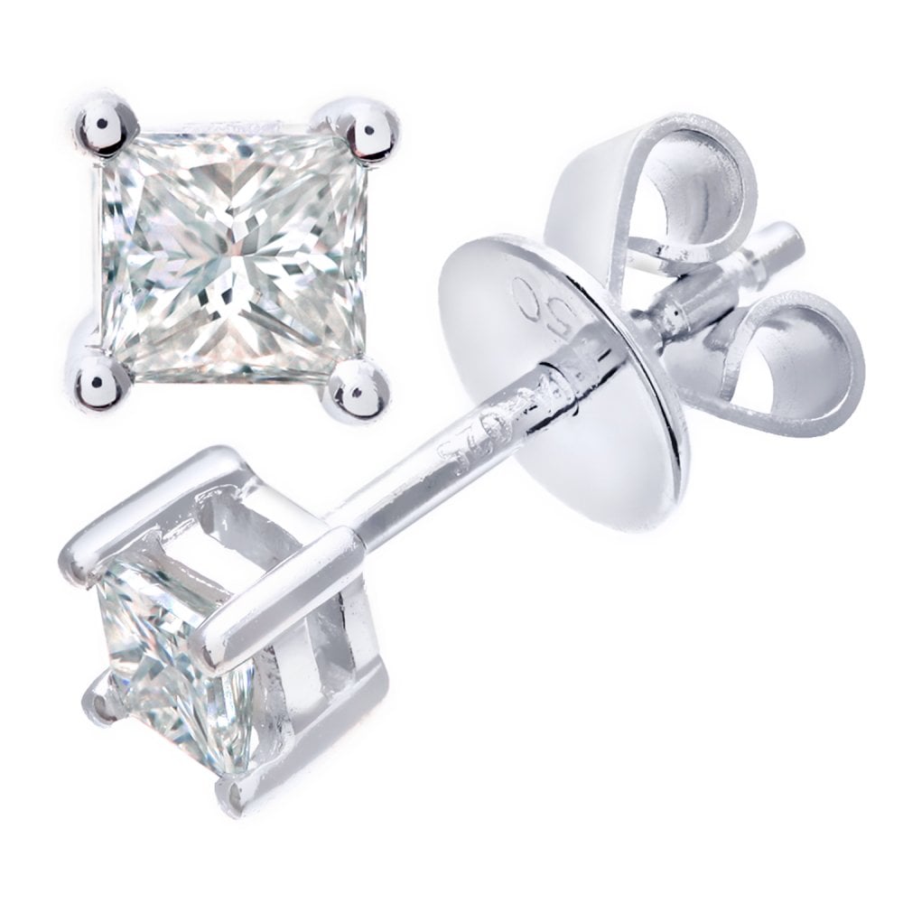SPARKLD 18ct White Gold Stud Earrings/SI Certified 0.25ct Diamonds princess Cut