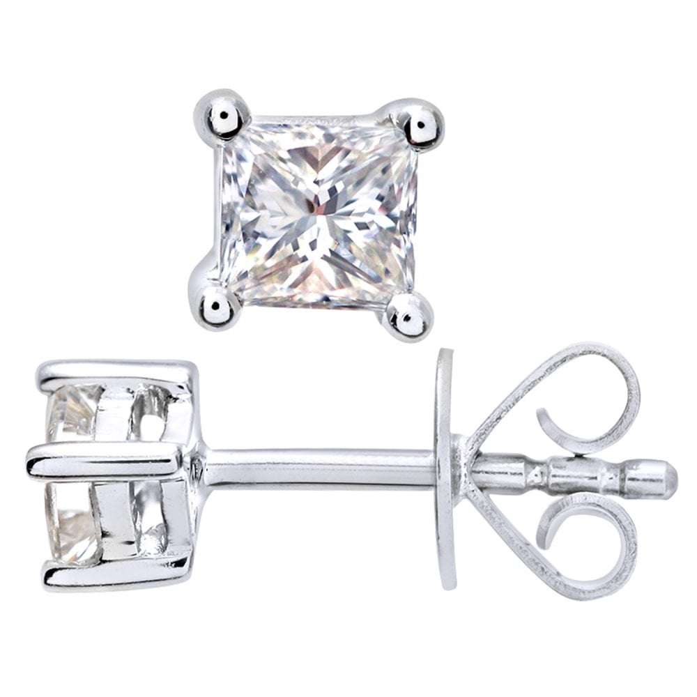 SPARKLD 18ct White Gold Stud Earrings/SI Certified 0.25ct Diamonds princess Cut