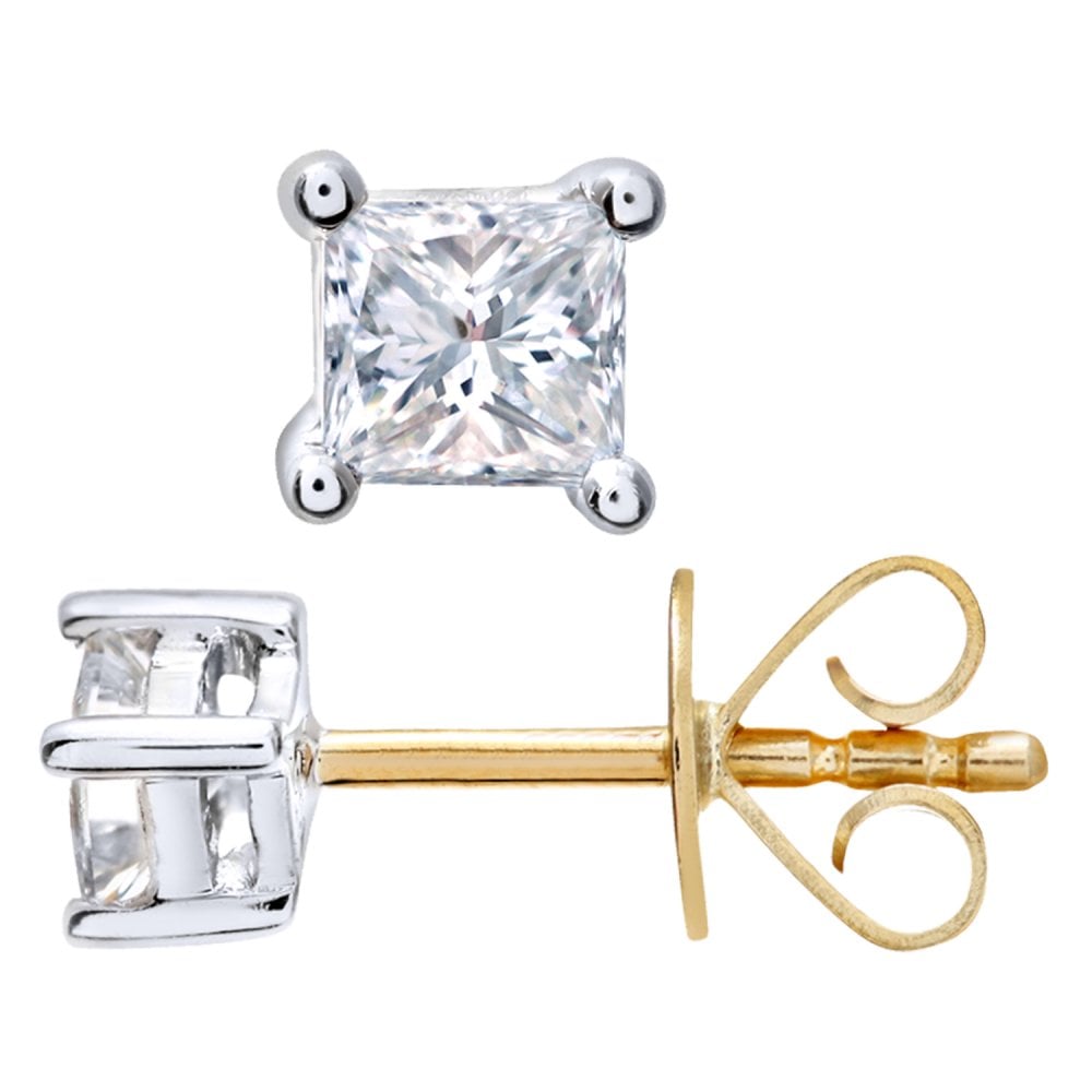 SPARKLD 18ct Yellow Gold Stud Earrings/I Certified 0.25ct Diamonds princess Cut