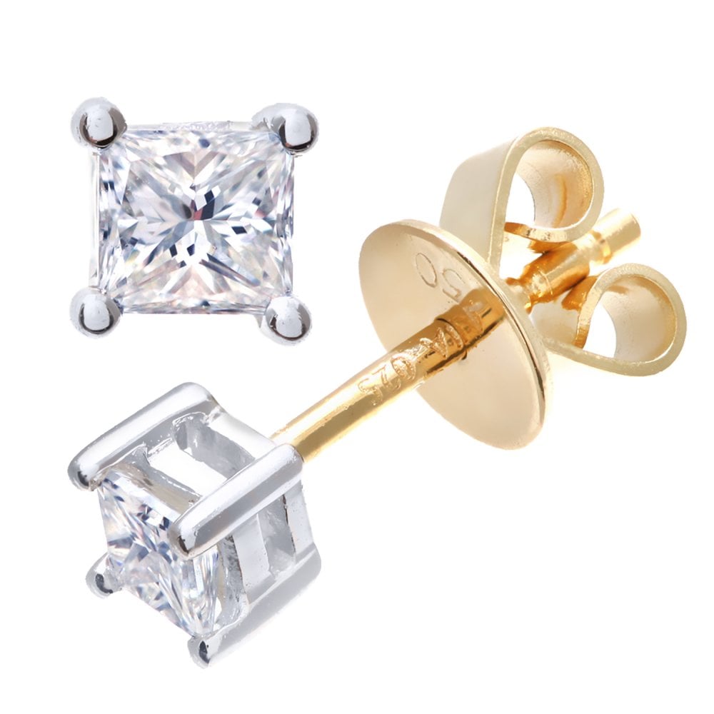 SPARKLD 18ct Yellow Gold Stud Earrings/SI Certified 0.25ct Diamonds princess Cut