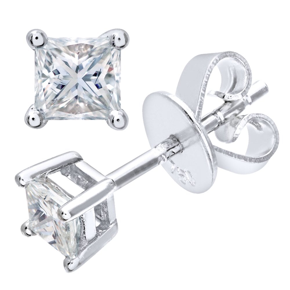 SPARKLD 18ct White Gold Stud Earrings/I Certified 0.33ct Diamonds princess Cut