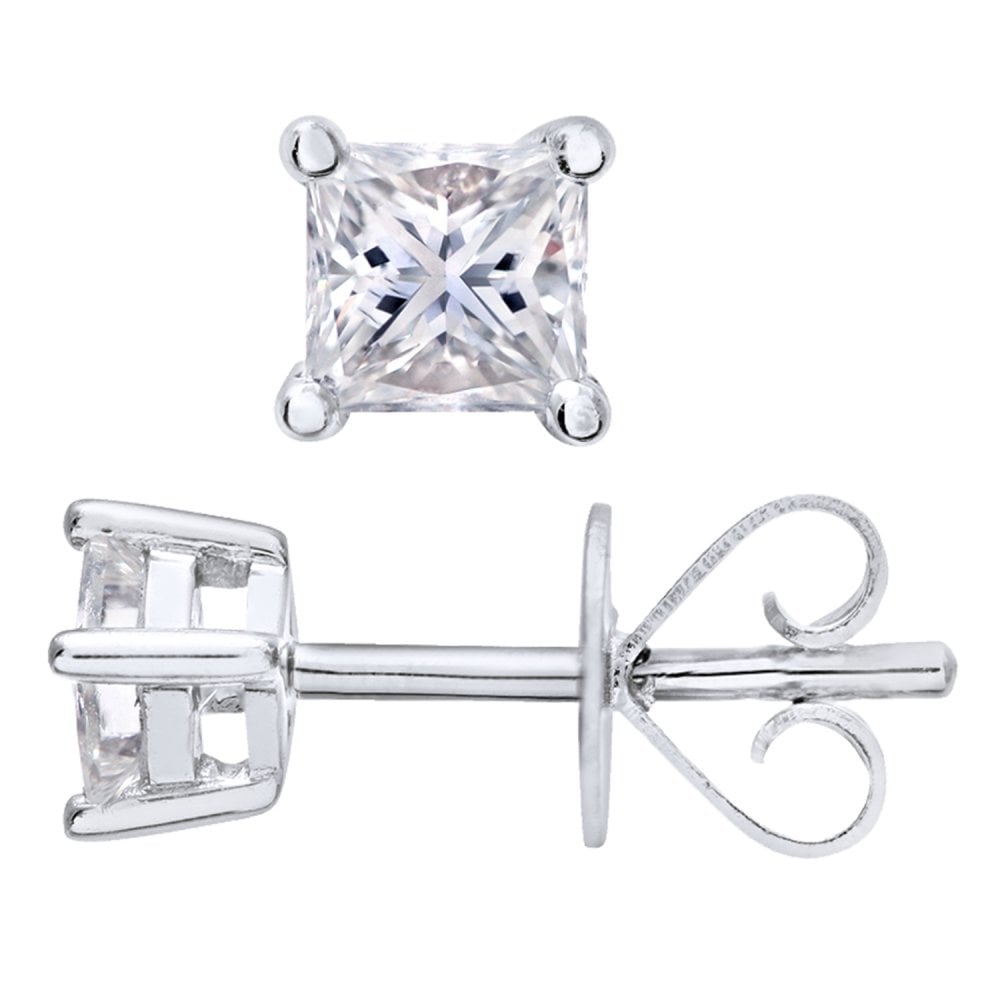 SPARKLD 18ct White Gold Stud Earrings/I Certified 0.33ct Diamonds princess Cut