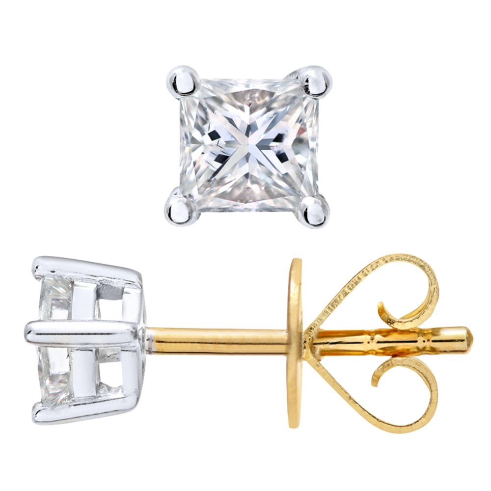SPARKLD 18ct Yellow Gold Stud Earrings/SI Certified 0.33ct Diamonds princess Cut