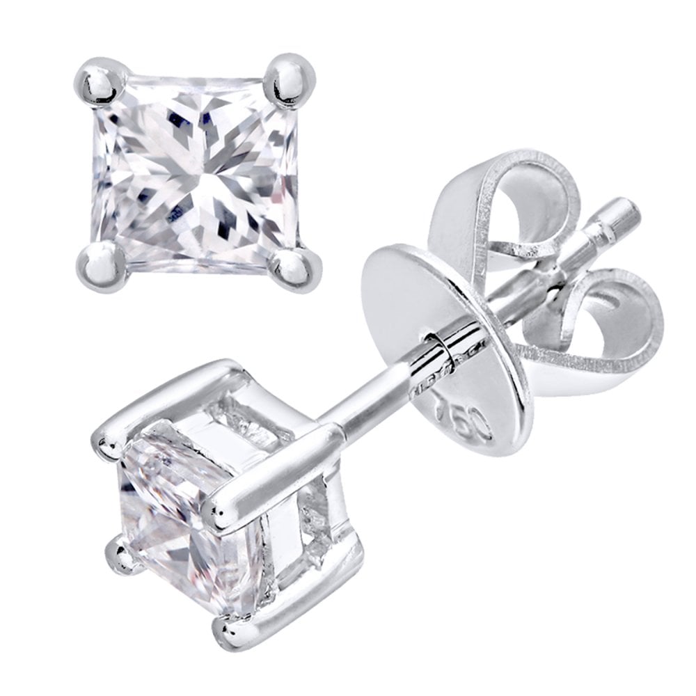 SPARKLD Platinum Stud Earrings/SI Certified 0.50ct Diamonds princess Cut