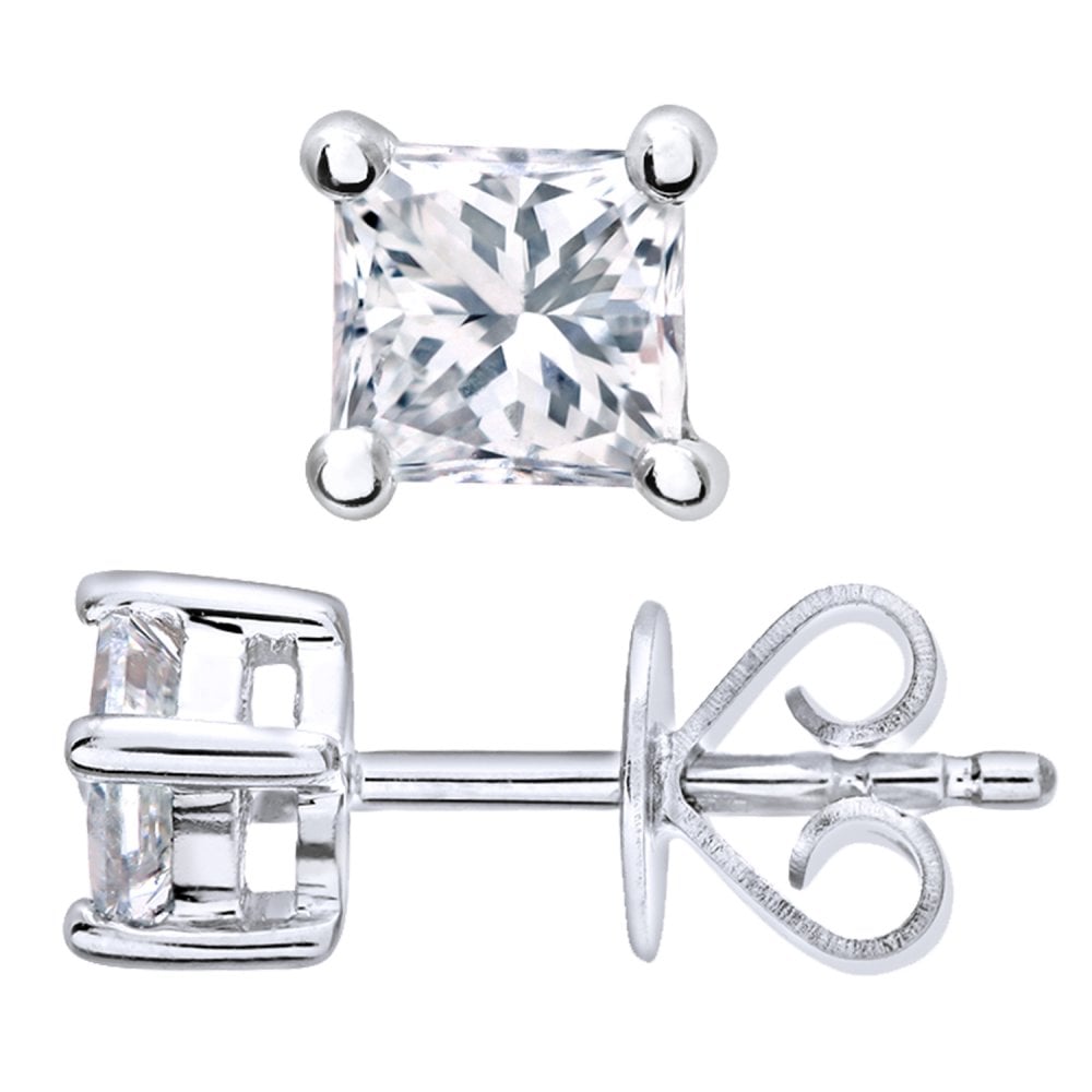 SPARKLD 18ct White Gold Stud Earrings/I Certified 0.50ct Diamonds princess Cut