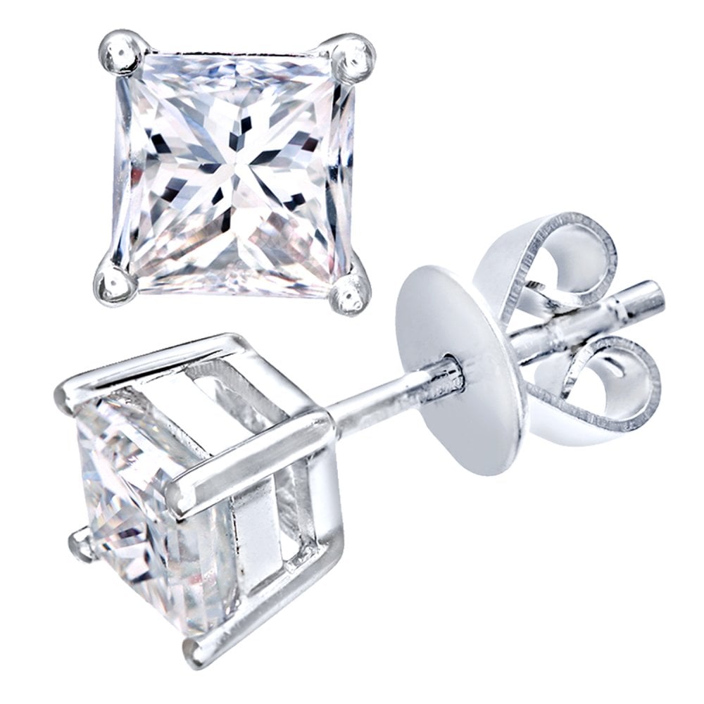 SPARKLD Platinum Stud Earrings/I Certified 1.00ct Diamonds princess Cut
