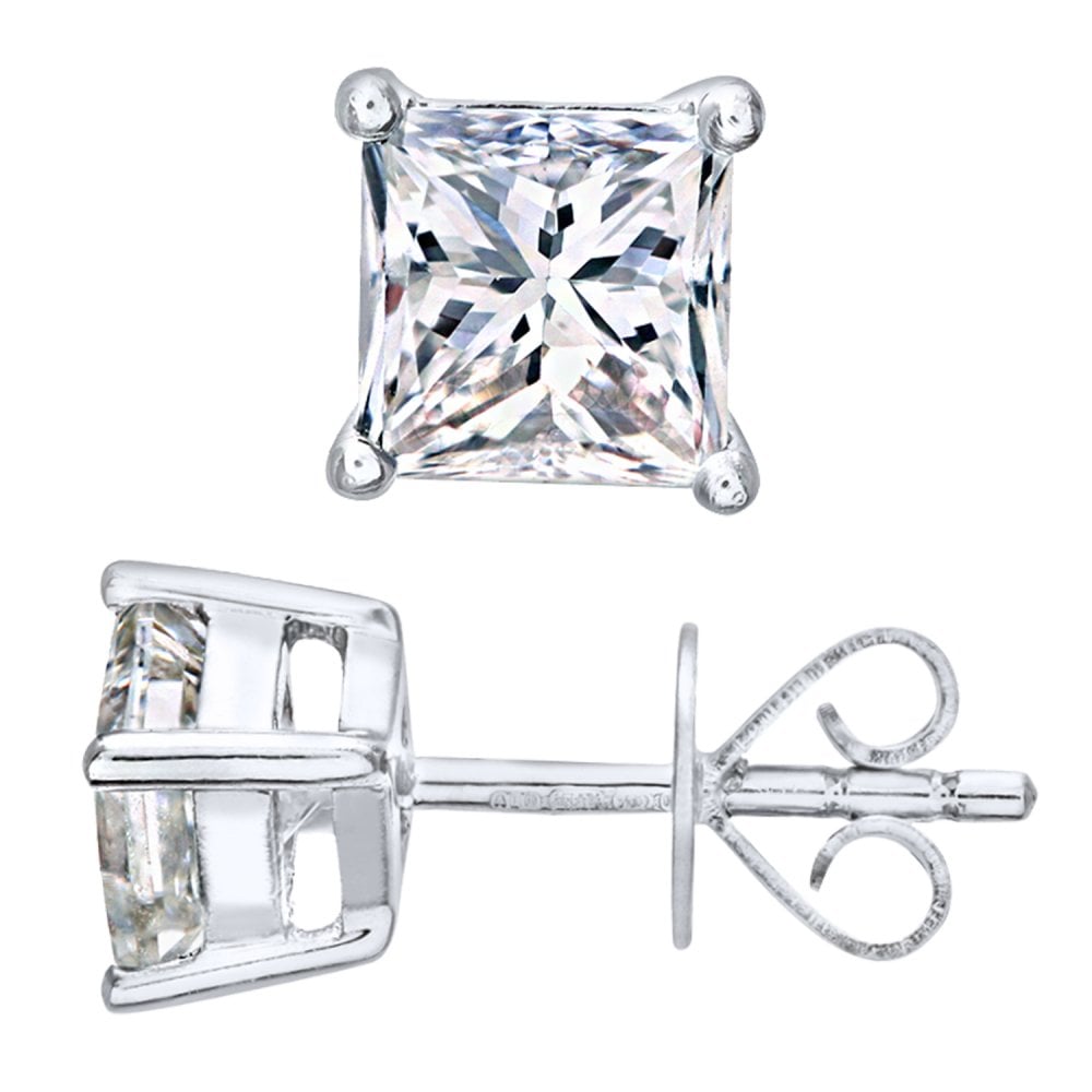 SPARKLD Platinum Stud Earrings/I Certified 1.00ct Diamonds princess Cut