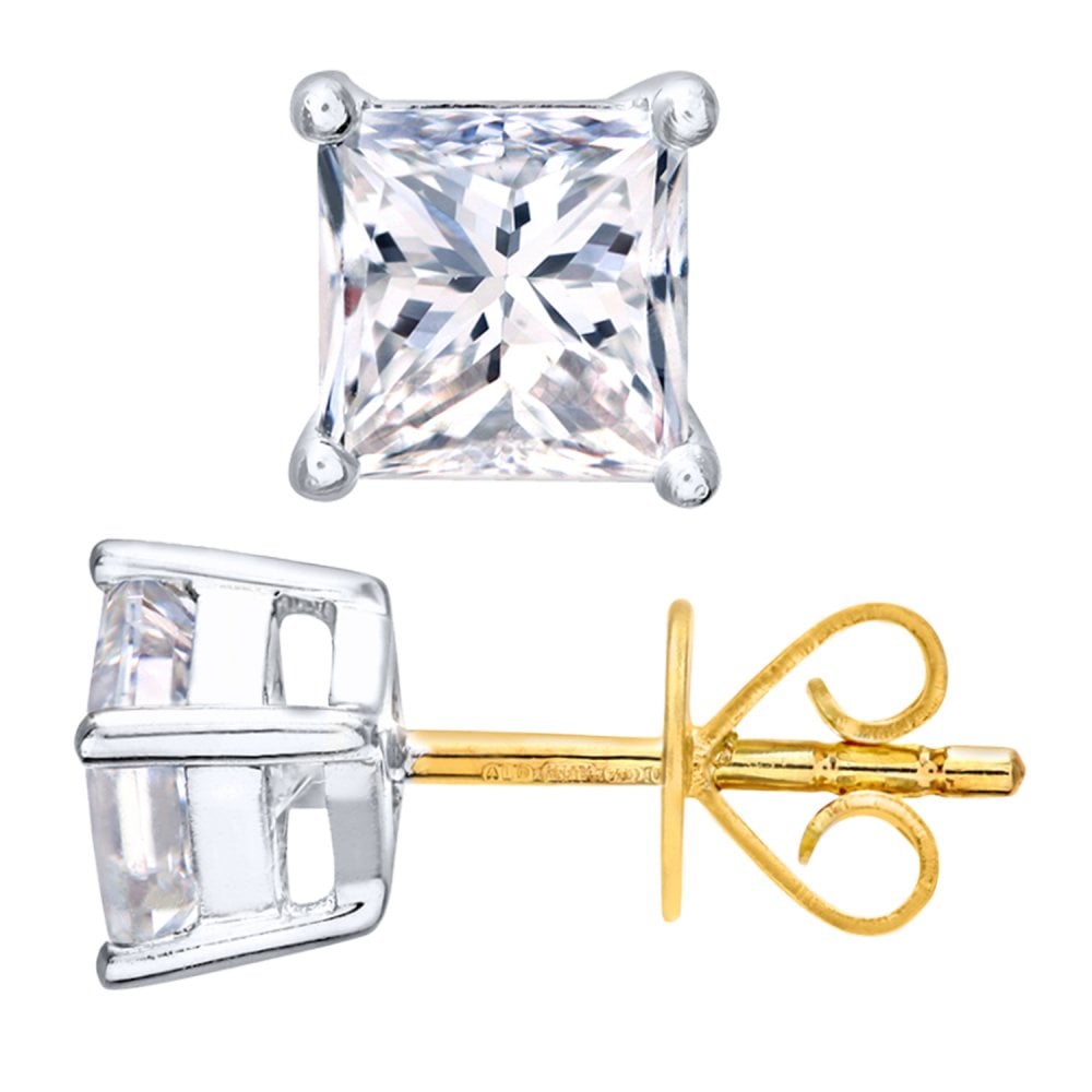 SPARKLD 18ct Yellow Gold Stud Earrings/SI Certified 1.00ct Diamonds princess Cut