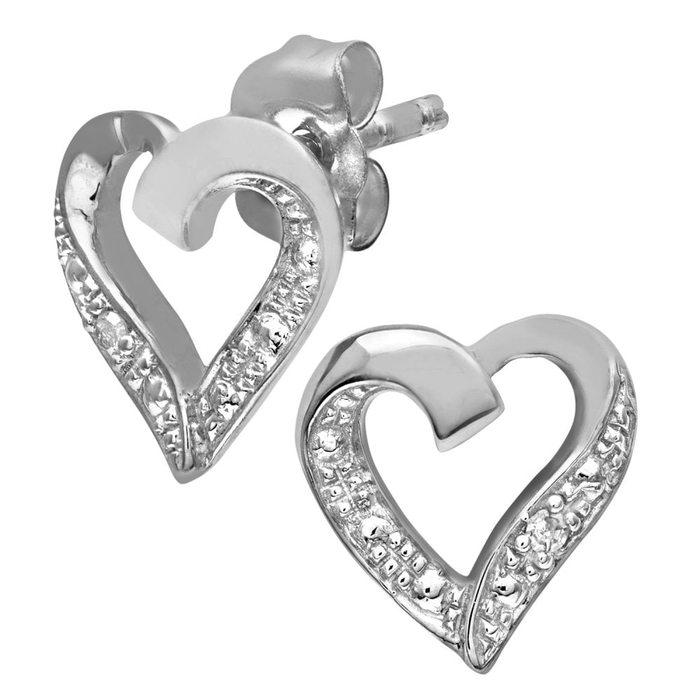 SPARKLD 9ct White Gold 0.01ct Diamond Heart Earrings