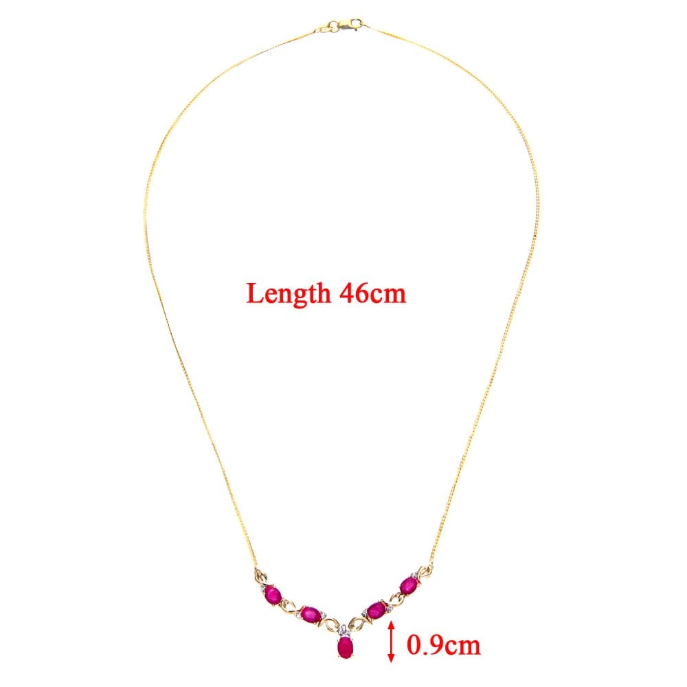 SPARKLD 9ct Yellow Gold Prong Set Herringbone Chain of 46 cm Length, 0.05ct Diamond Weight,Ruby Necklace