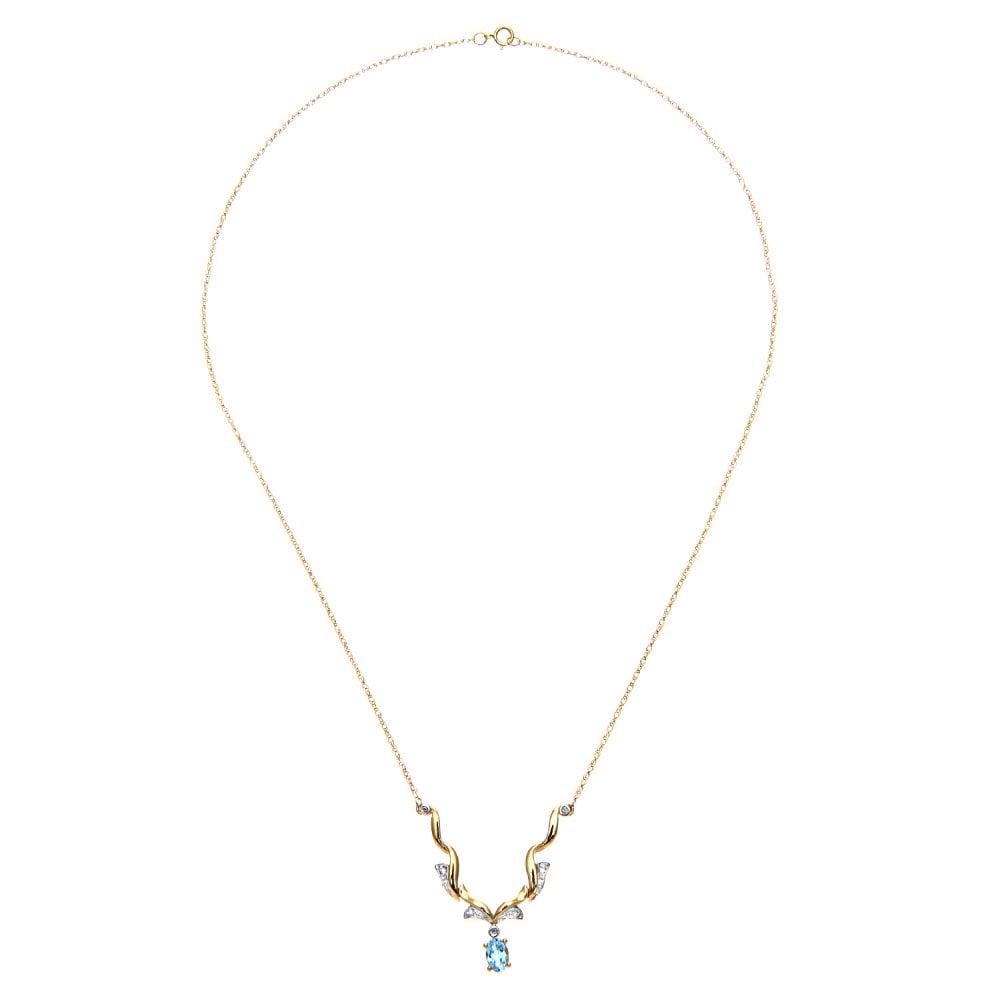 SPARKLD 9ct Yellow Gold 0.05ct Diamond and Blue Topaz Necklace