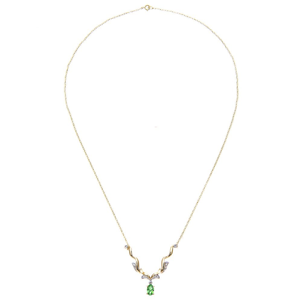 SPARKLD 9ct Yellow Gold 0.05ct Diamond and Emerald Necklace of length 46 cm