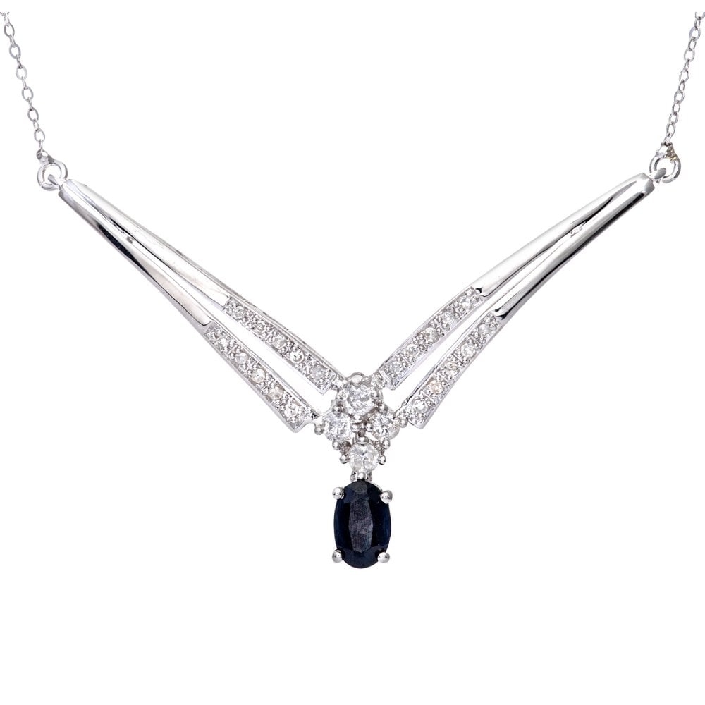 SPARKLD 9ct White Gold Fancy 0.15ct Diamond and Sapphire Necklace