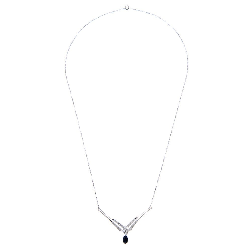 SPARKLD 9ct White Gold Fancy 0.15ct Diamond and Sapphire Necklace