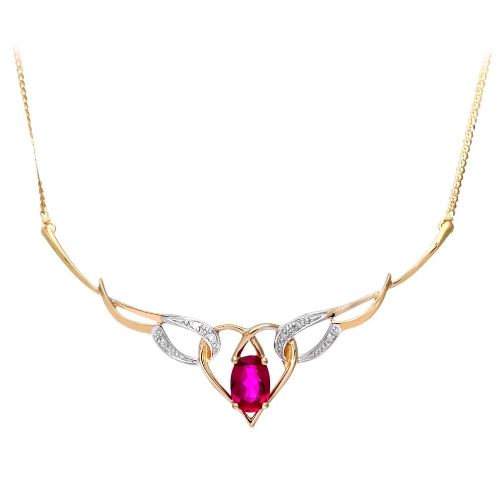 SPARKLD 9ct Yellow Gold Ruby and 0.02ct Diamond Necklace of 46 cm