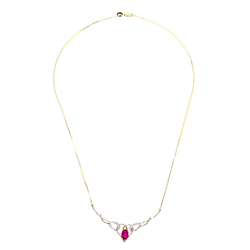 SPARKLD 9ct Yellow Gold Ruby and 0.02ct Diamond Necklace of 46 cm