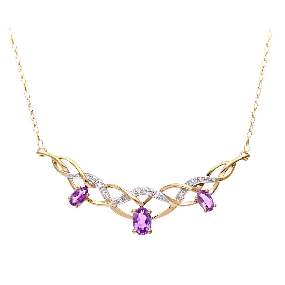 SPARKLD 9ct Yellow Gold 0.025ct Diamond and Amethyst Necklace