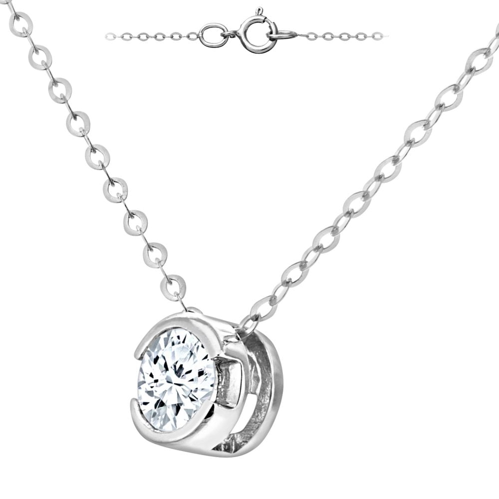 SPARKLD 9ct White Gold 0.33ct Diamond Rub Over Solitaire Pendant