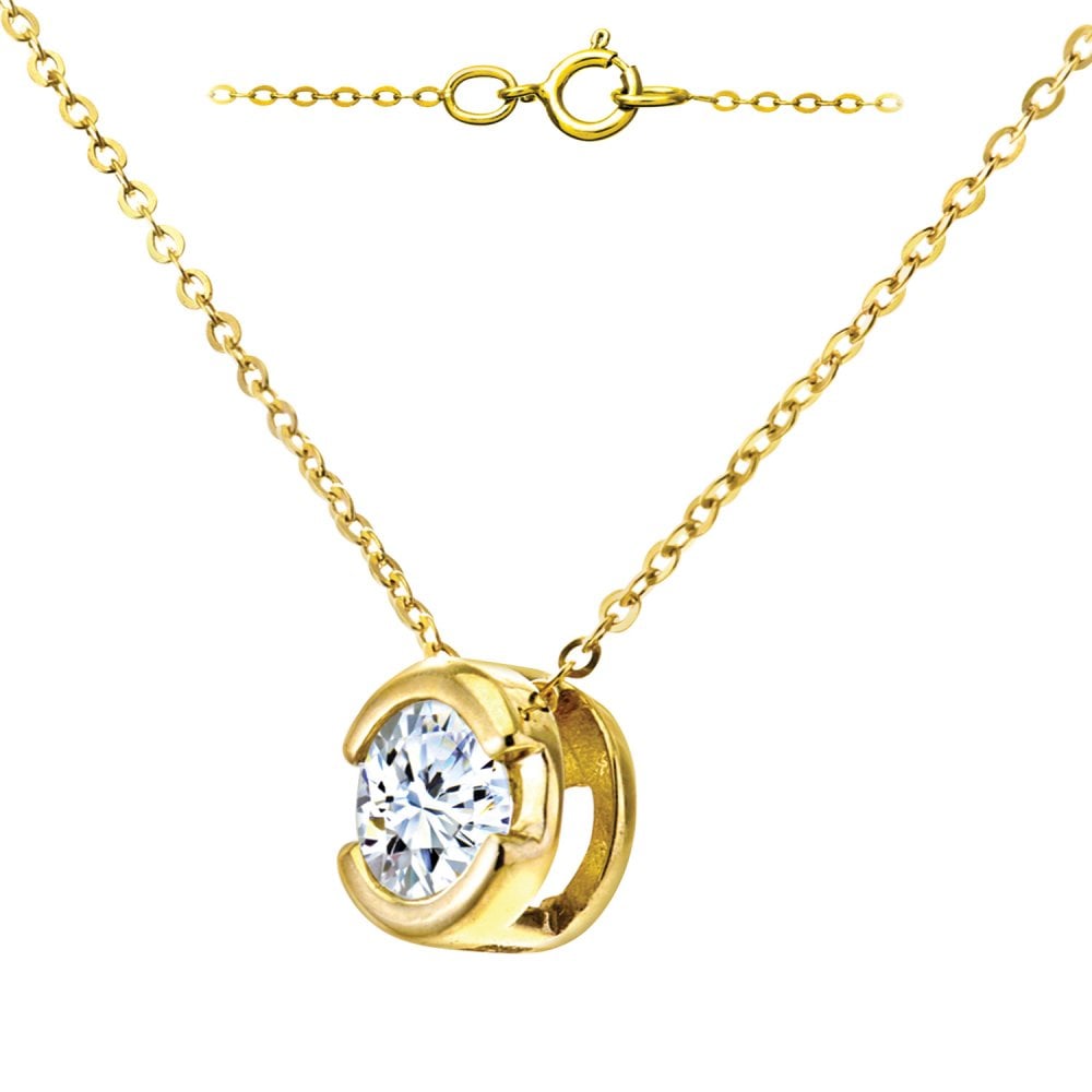 SPARKLD 9ct Yellow Gold Rub Set Round Brilliant 0.33ct Diamond Chain of Length 46 cm