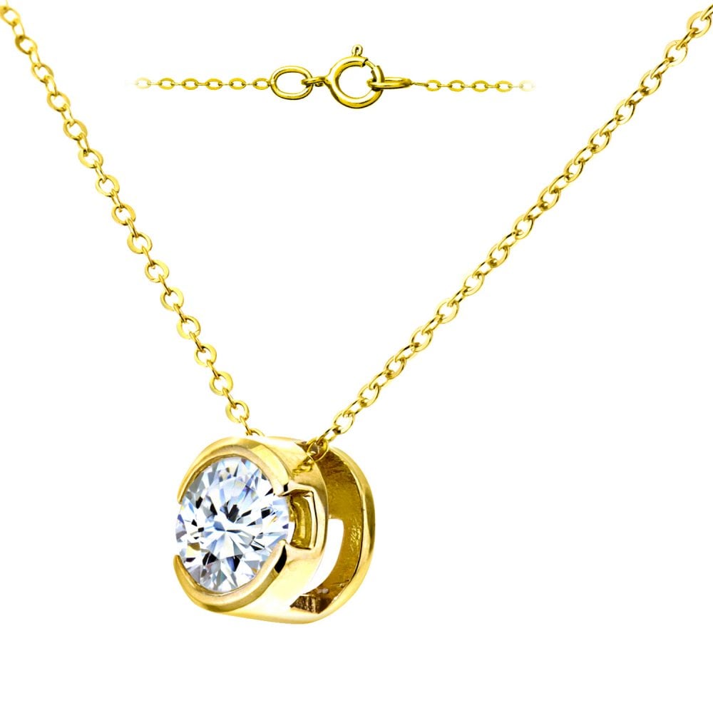 SPARKLD 9ct White Gold Rub Set 0.50ct Diamond Pendant and Chain Necklace of 46 cm