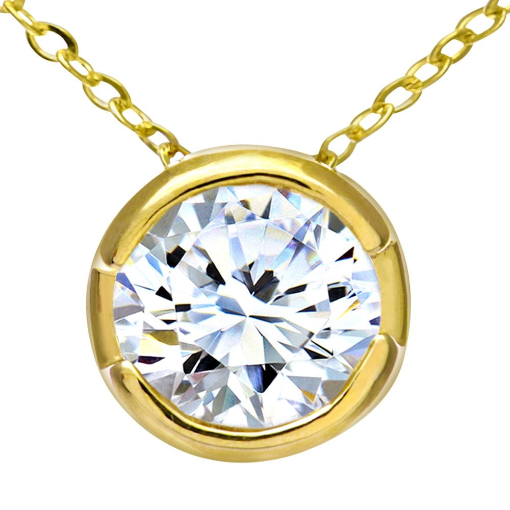 SPARKLD 9ct White Gold Rub Set 0.50ct Diamond Pendant and Chain Necklace of 46 cm