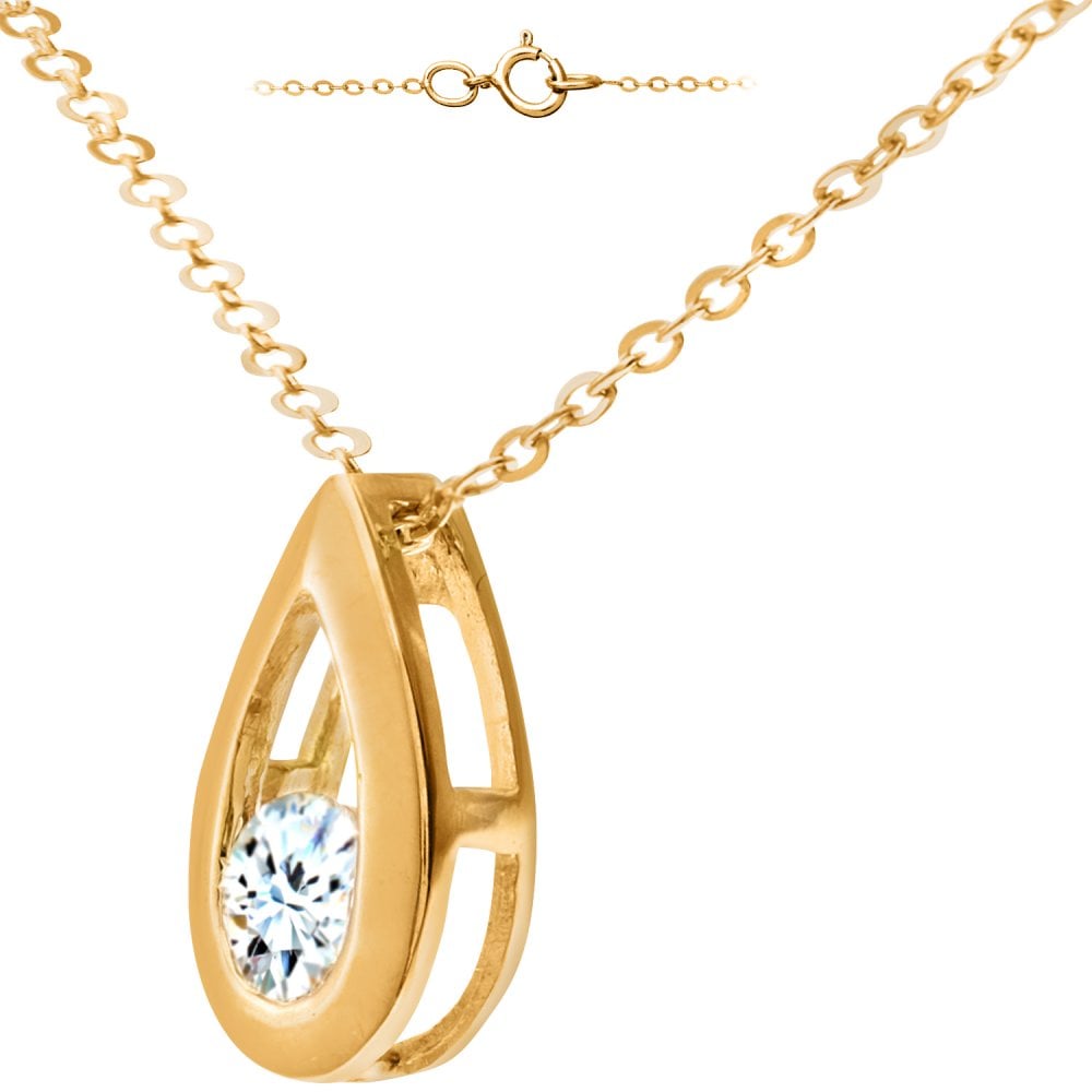 SPARKLD 9ct Yellow Gold 0.50ct Diamond Teardrop Pendant and Chain of 46 cm