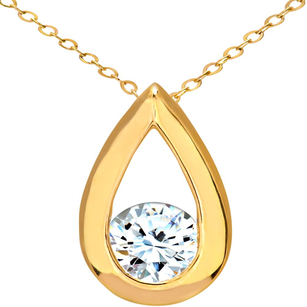 SPARKLD 9ct Yellow Gold 0.50ct Diamond Teardrop Pendant and Chain of 46 cm