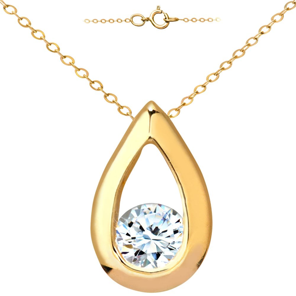 SPARKLD 9ct Yellow Gold Round Brilliant 0.15ct Diamond Teardrop Pendant on Chain of Length 46 cm