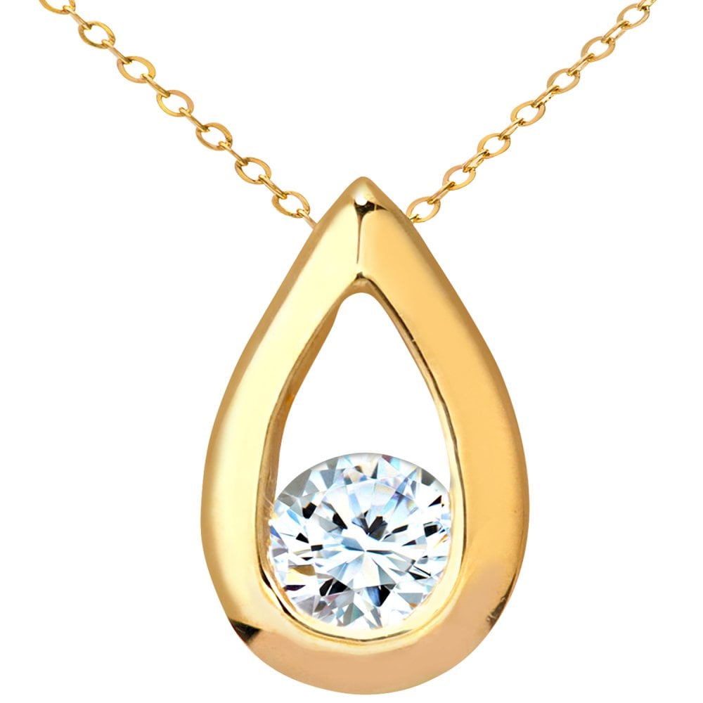 SPARKLD 9ct Yellow Gold Round Brilliant 0.15ct Diamond Teardrop Pendant on Chain of Length 46 cm