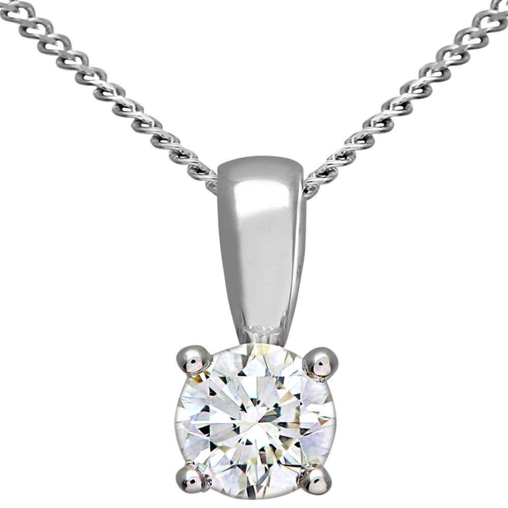 SPARKLD 18ct White Gold Round Brilliant 0.50ct Diamond Solitaire Pendant on Chain