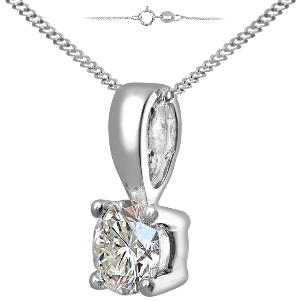 SPARKLD 18ct White Gold Round Brilliant 0.50ct Diamond Solitaire Pendant on Chain