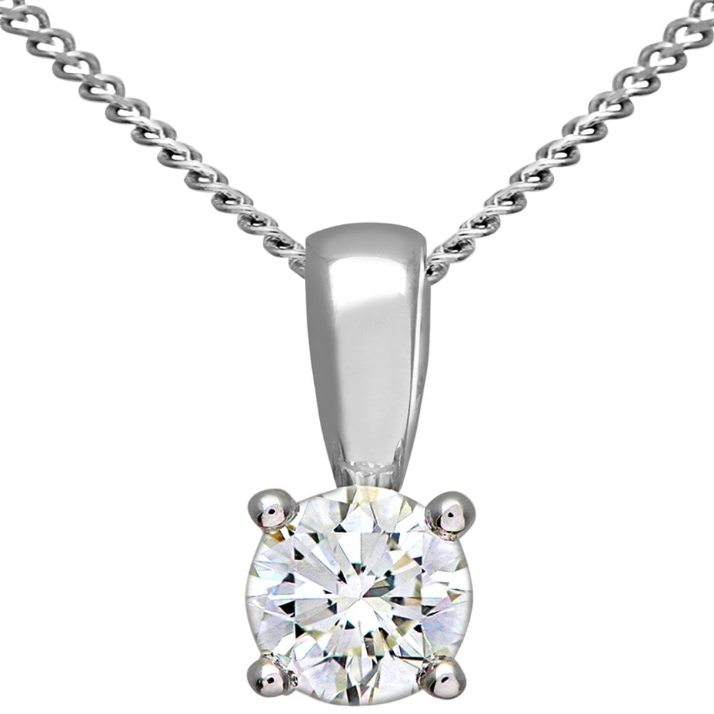 SPARKLD 9ct White Gold Round Brilliant 0.50ct I/I1 Certified Diamonds Solitaire Pendant with Chain of 46 cm