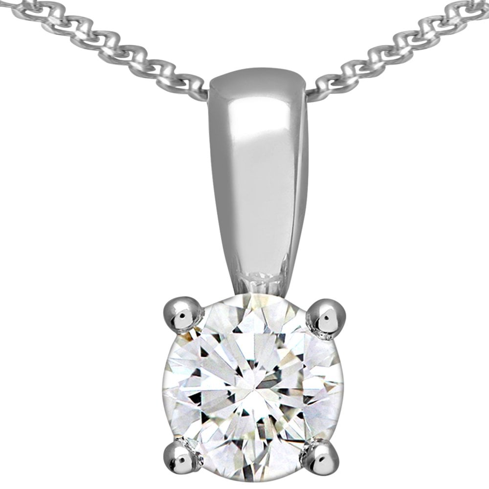SPARKLD 9ct White Gold Round Brilliant 0.50ct I/I1 Certified Diamonds Solitaire Pendant with Chain of 46 cm