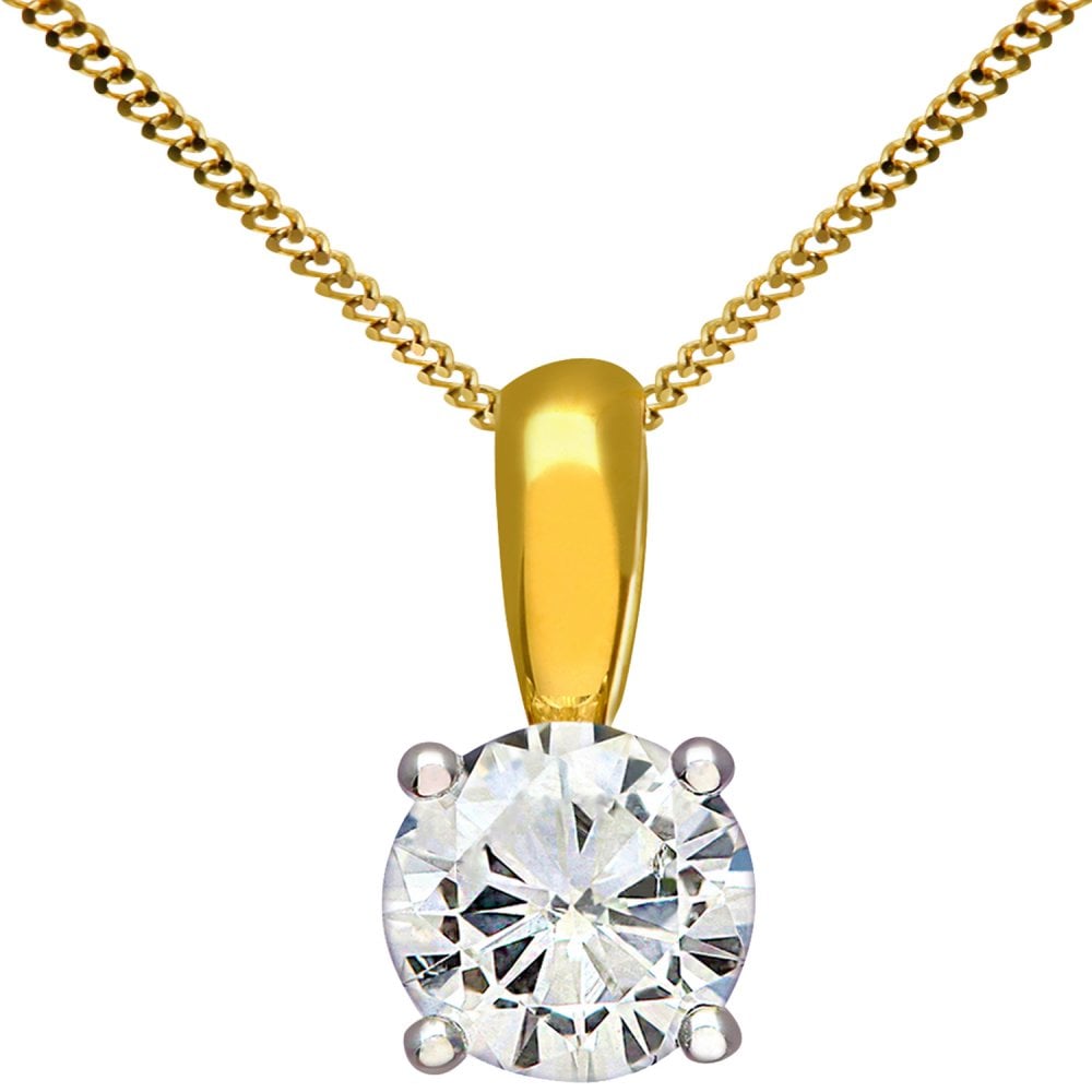 SPARKLD 18ct Yellow Gold IJ/I Certified Round Brilliant 0.50ct Diamond Solitaire Pendant on Chain