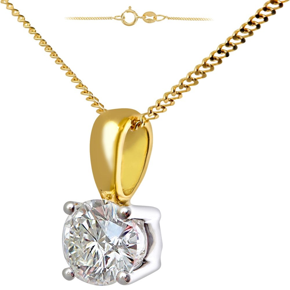 SPARKLD 18ct Yellow Gold IJ/I Certified Round Brilliant 0.50ct Diamond Solitaire Pendant on Chain