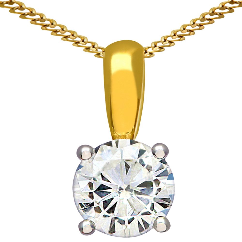 SPARKLD 18ct Yellow Gold IJ/I Certified Round Brilliant 0.50ct Diamond Solitaire Pendant on Chain