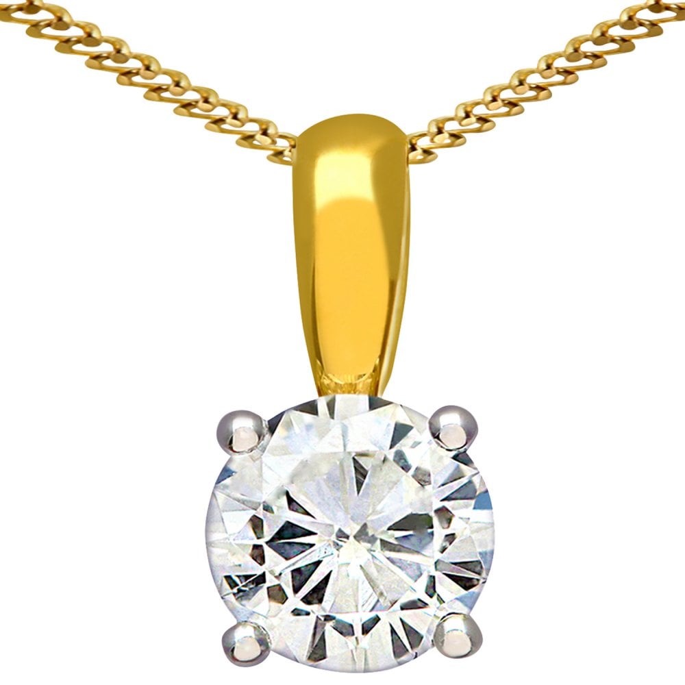 SPARKLD 9ct Yellow Gold Round Brilliant 0.50ct I/I1 Certified Diamonds Solitaire Pendant with Chain of 46 cm